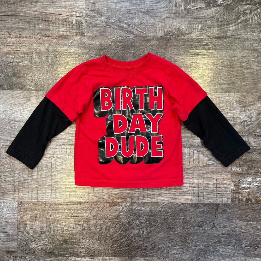 Garanimals “Birthday Dude” Red and Black Baby Toddler Long Sleeve Shirt 2T